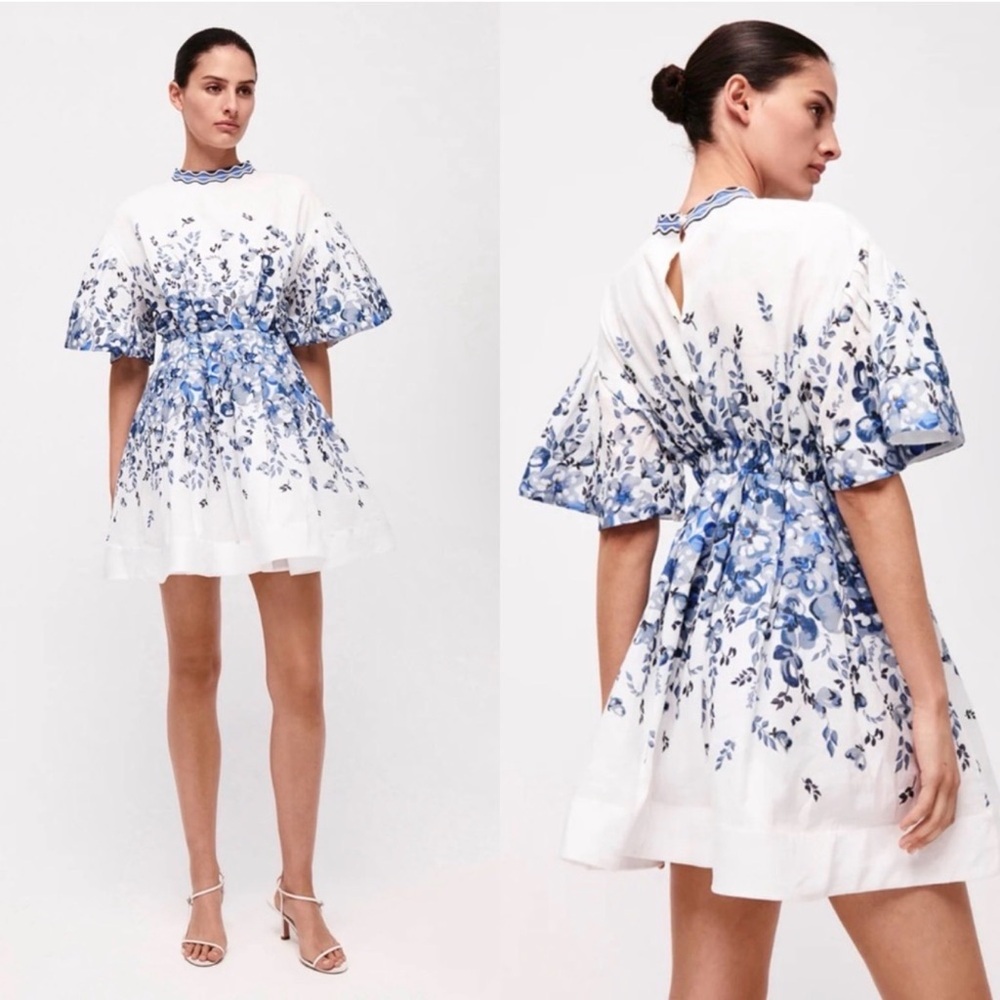 Rachel Gilbert Blue and White Lea Mini Floral Dress Size 4